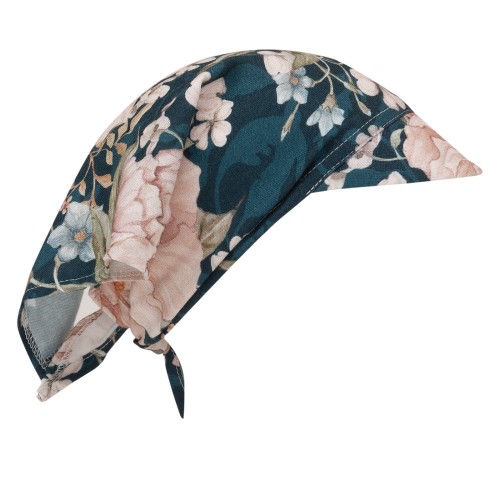 bamboo scarf/hat with a visor peonies navy samiboo