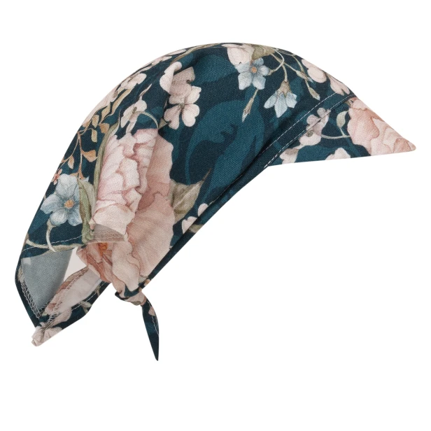 bamboo scarf/hat with a visor peonies navy samiboo