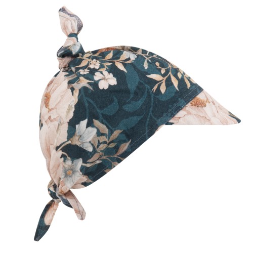 bamboo scarf/hat with a visor peonies navy samiboo